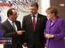 Франсуа Олланд, Петр Порошенко и Ангела Меркель Франсуа Олланд, Петр Порошенко и Ангела Меркель