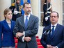 Король Испании Фелипе VI, королева Летиция и президент Франции Франсуа Олланд на пресс-конференции Король Испании Фелипе VI, королева Летиция и президент Франции Франсуа Олланд на пресс-конференции