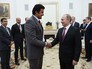 Президент России Владимир Путин и эмир государства Катар шейх Тамим бен Хамад Аль Тани во время встречи в Кремле Президент России Владимир Путин и эмир государства Катар шейх Тамим бен Хамад Аль Тани во время встречи в Кремле