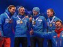 Спортсмены сборной России, завоевавшие золотые медали в эстафете среди мужчин на чемпионате мира по биатлону Спортсмены сборной России, завоевавшие золотые медали в эстафете среди мужчин на чемпионате мира по биатлону