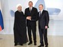 Президент России Владимир Путин, лидер Ирана Хасан Роухани и глава Азербайджана Ильхам Алиев Президент России Владимир Путин, лидер Ирана Хасан Роухани и глава Азербайджана Ильхам Алиев