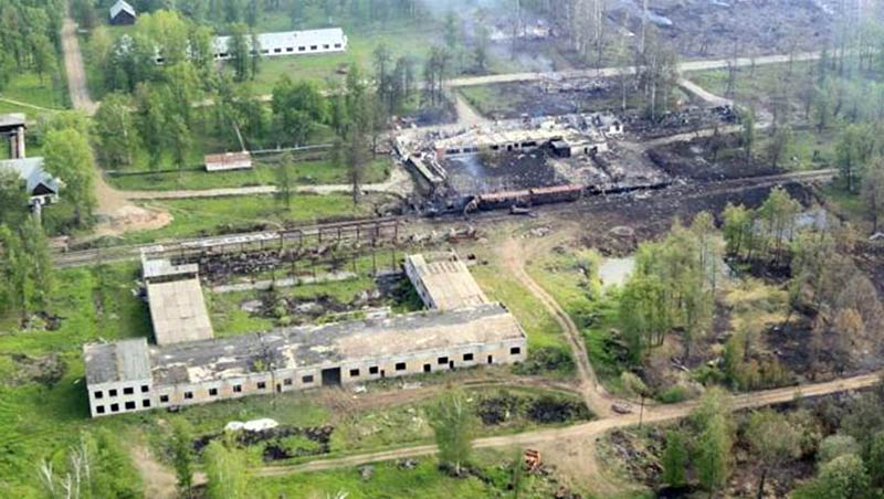 Последствия пожара в артиллерийских складах в башкирском посёлке Урман