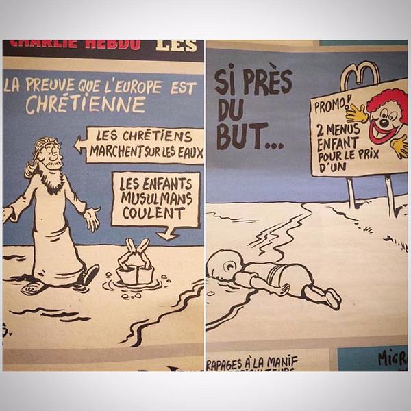 Карикатуры Charlie Hebdo на утонувшего сирийского мальчика