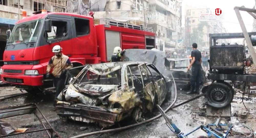 Результат артобстрела сирийского города Алеппо 