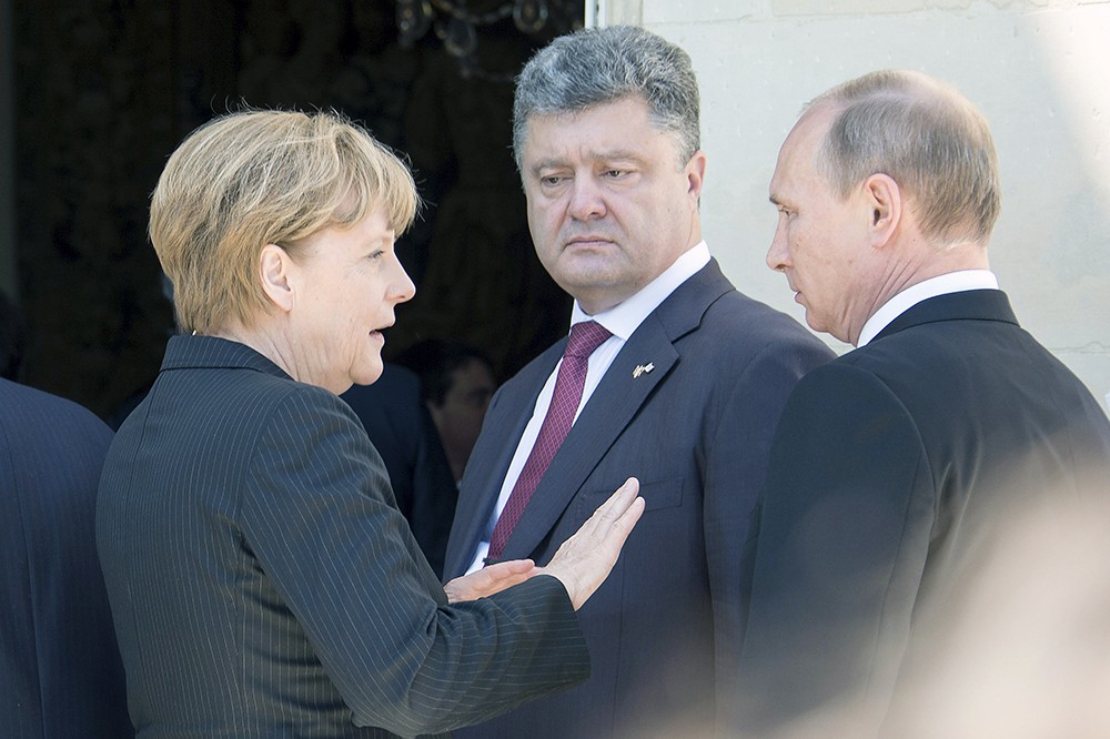Ангела Меркель, Пётр Порошенко и Владимир Путин