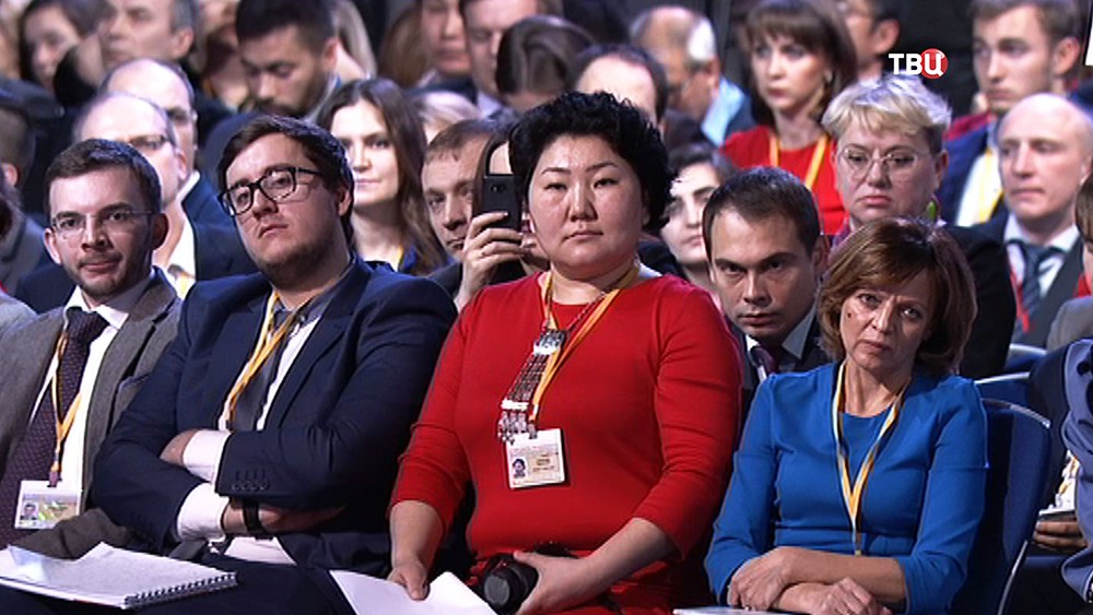 Журналисты на большой пресс-конференции президента России Владимира Путина  