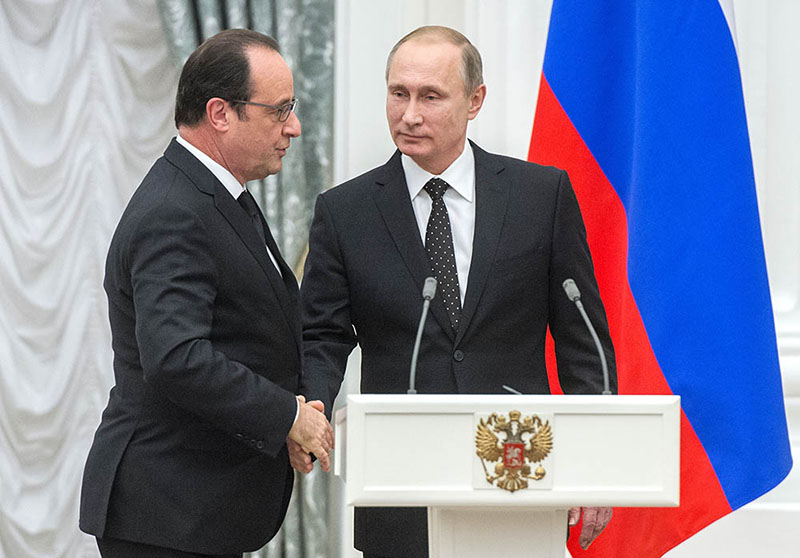 Президент России Владимир Путин и президент Франции Франсуа Олланд 
