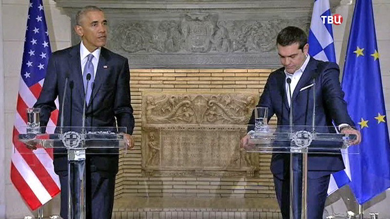 Барак Обама и премьер-министр Греции Алексис Ципрас 
