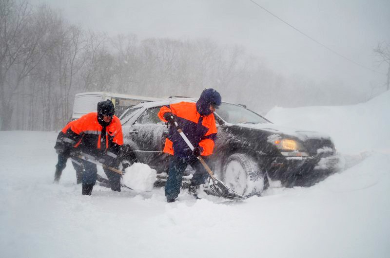 Сотрудники МЧС ликвидируют последствия снегопада