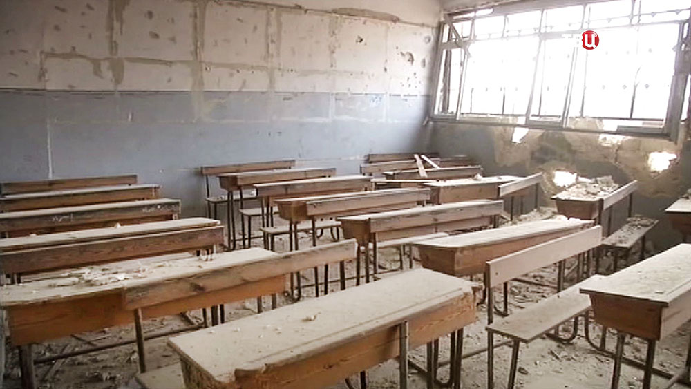 Последствия обстрела школы в Сирии