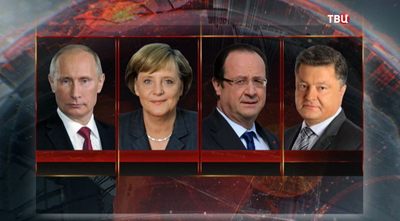 Владимир Путин, Ангела Меркель, Франсуа Олланд и Петр Порошенко  