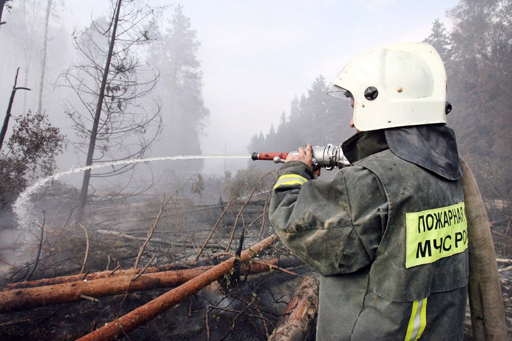 Пожарные борются с лесными пожарами