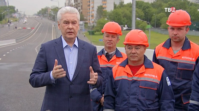 Мэр Москвы Сергей Собянин на открытии Аминьевского шоссе