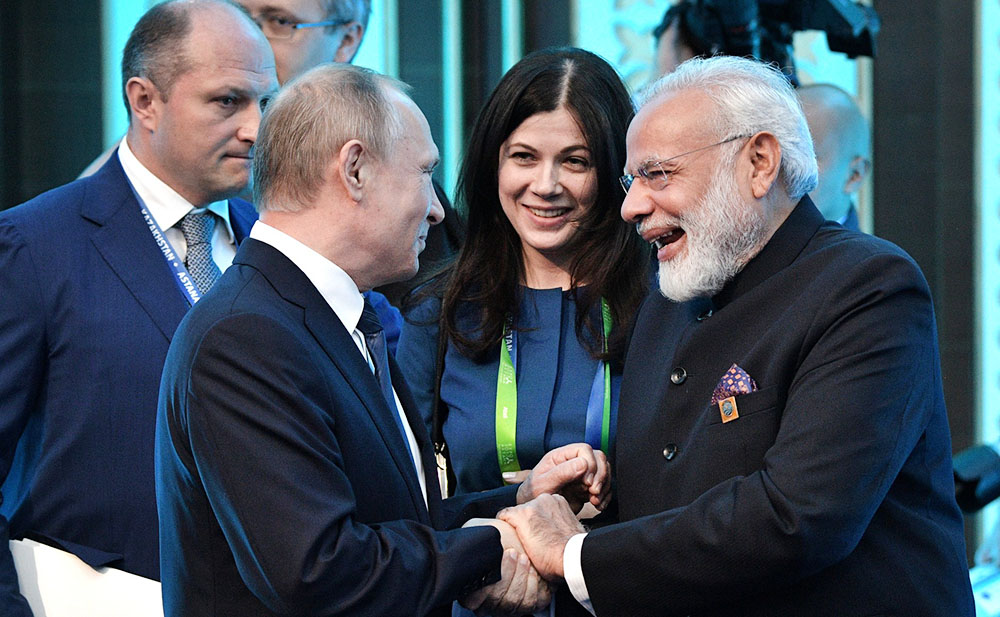 Президент России Владимир Путин и премьер-министр Индии Нарендр Моди