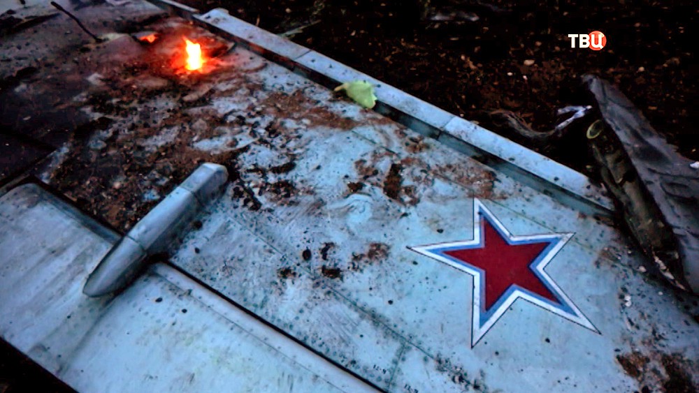 Место падения сбитого террористами штурмовика Су-25 ВКС России в Сирии