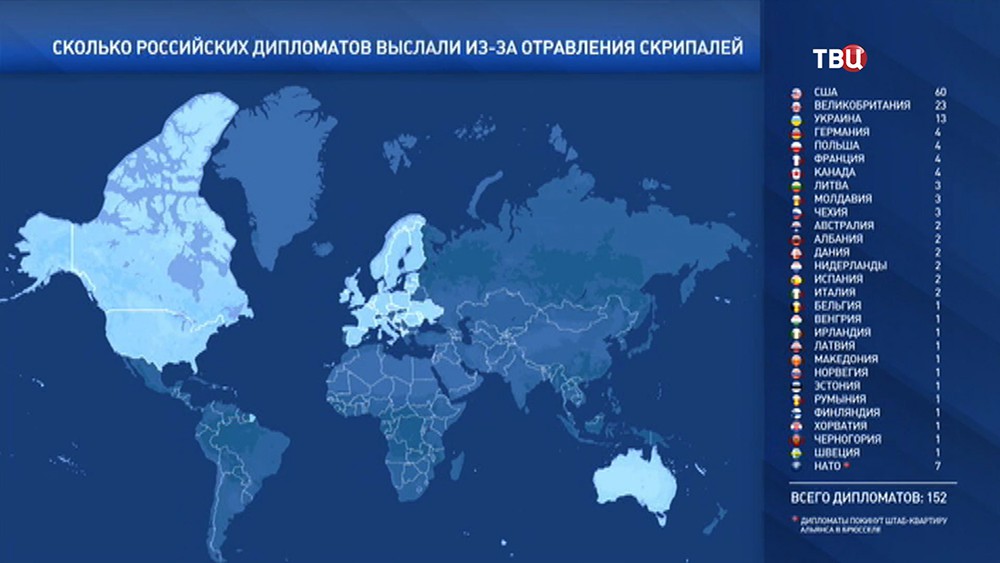 Перечень стран выславших российских дипломатов из-за отравления Скрипаля