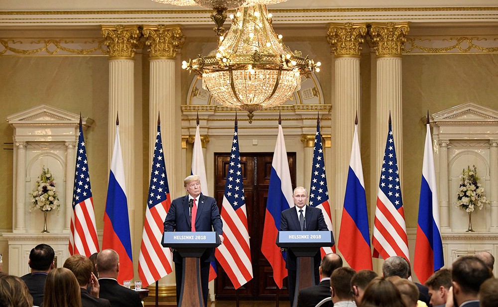 Владимир Путин и Дональд Трамп на пресс-конференции
