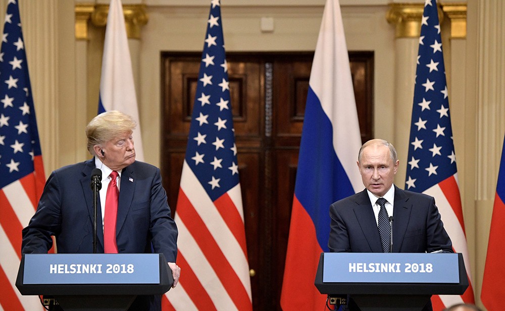 Владимир Путин и Дональд Трамп на пресс-конференции