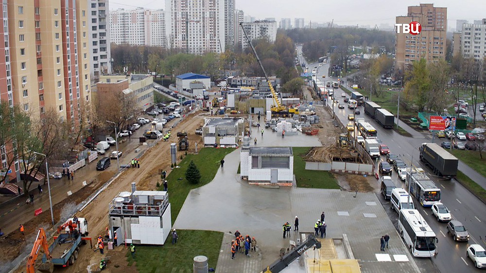 Строительство станции метро "Беломорская"