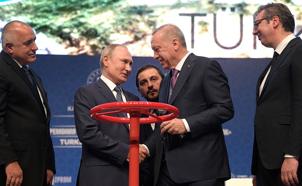 Бойко Борисов, Владимир Путин, Реджеп Тайип Эрдоган и Александр Вучич на церемонии запуска газопровода "Турецкий поток"