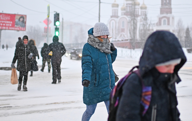 Прохожие во время метели