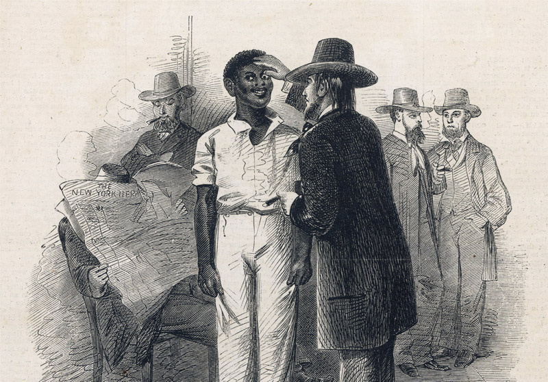 Рабство в США. Торговцы осматривают раба на аукционе в Вирджинии 1861 г