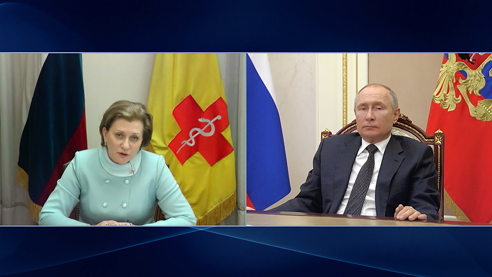 Владимир Путин в режиме видеоконференции с Анной Поповой