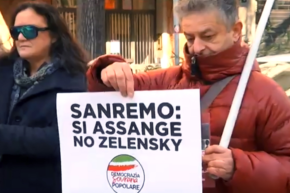 Митинг против выступления Зеленского в Сан-Ремо 