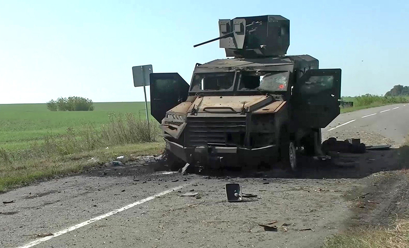 Уничтоженная военная техника колонны ВСУ, остановленной в Курской области