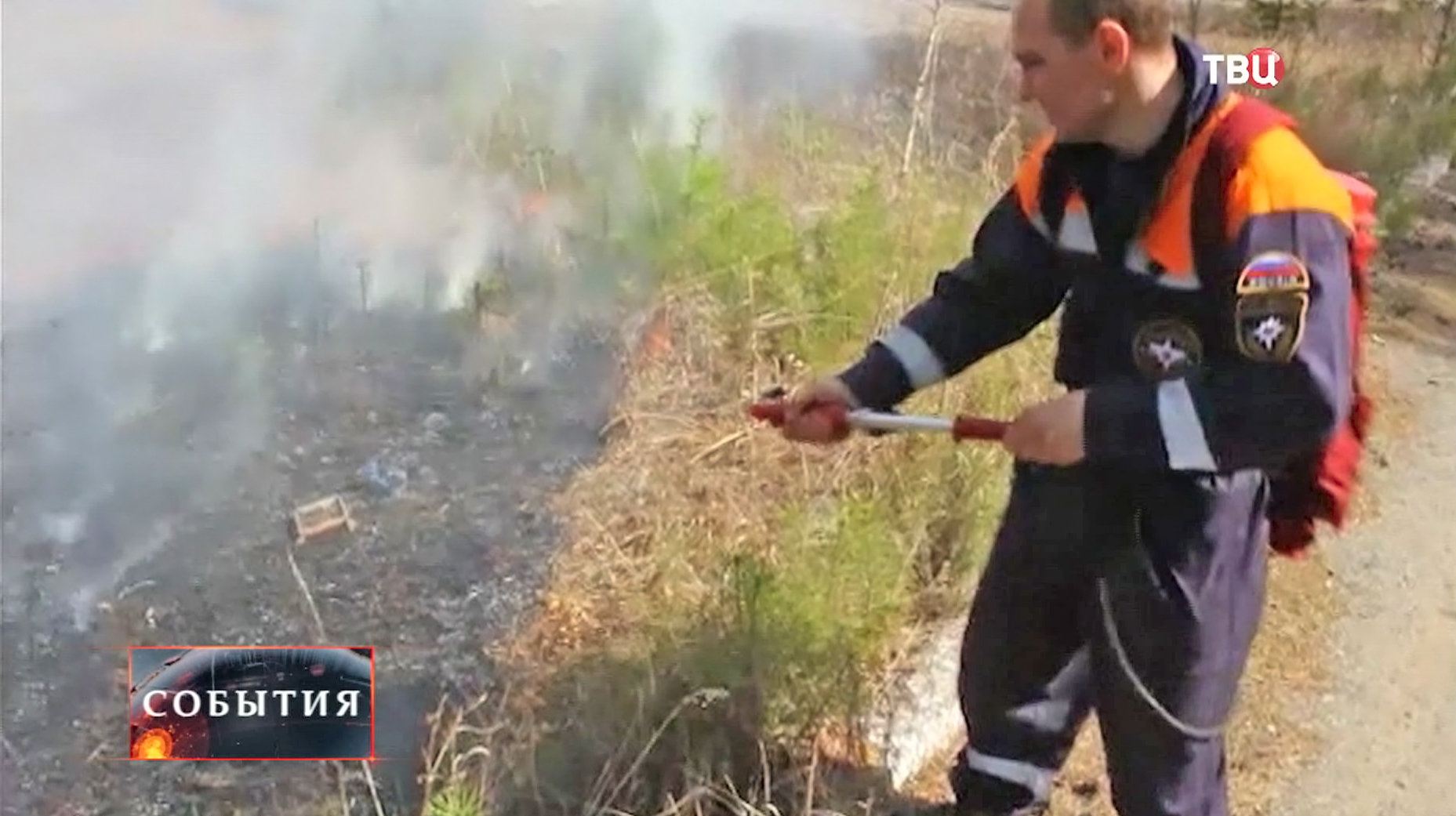 Сотрудники МЧС ликвидируют лесной пожар